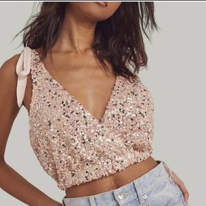 Free People Intimately Big Nite Sequin Crop Top, Pink & Silver
Size small